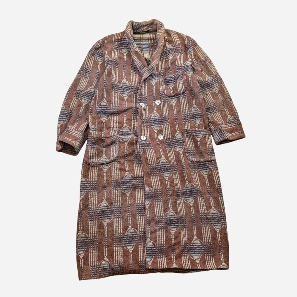 Vintage 1920s Robe Beacon Fabric Brown Abstract  Peacoat One Size